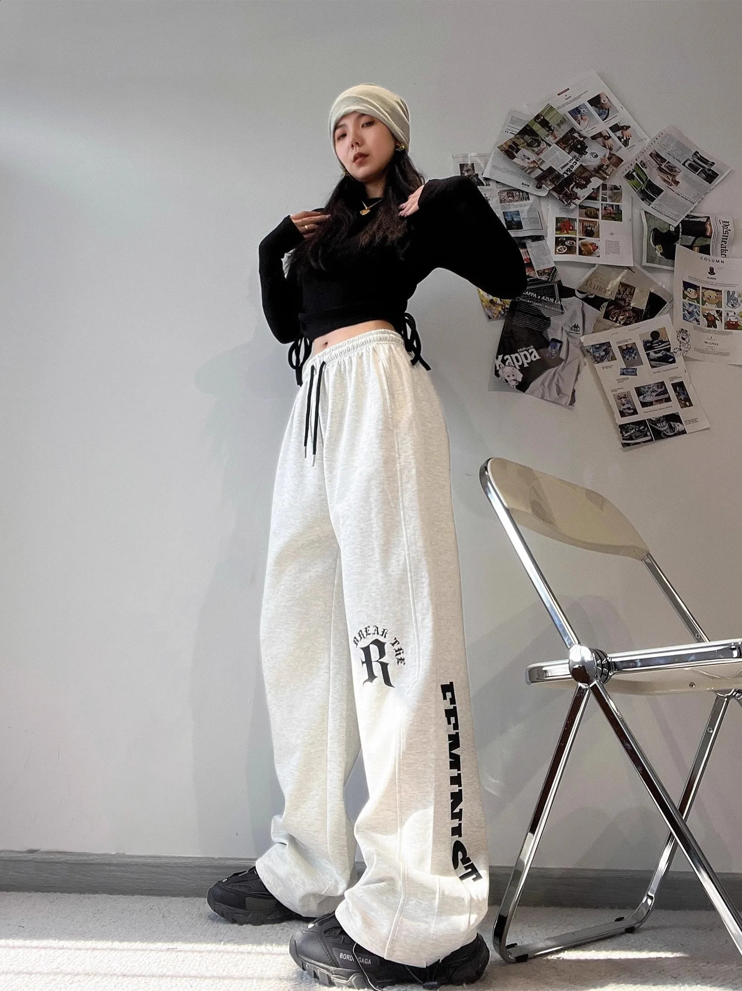 CBXLAB Street Dance Female Hip Hop White Grey Pants Loose Jazz Girls Straight 240913