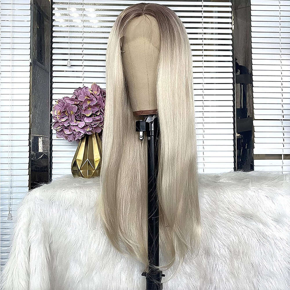 Ombre Blonde Glueless Straight Synthetic Lace Front Natural Haire With Baby Heat Friendly Human Hair Wig Daily Use
