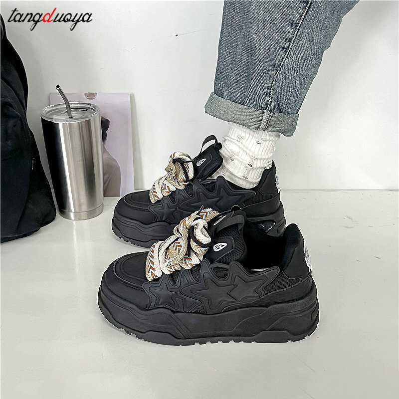 White black Platform Sports Shoes cute star Sneakers Women Fashion Casual Tennis shoes Haruku Thick-sole Vulcanized shoe