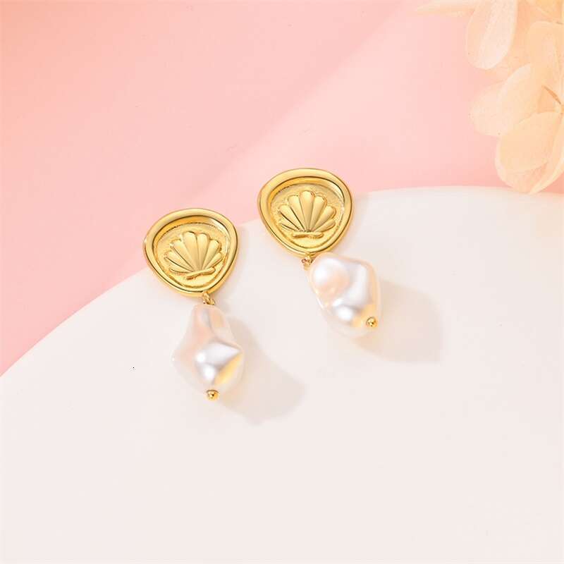New 925 Sterling Silver Trendy Sea Shell Gold Color Drop Earrings For Women Glossy Pearl Earring Wedding Jewelry