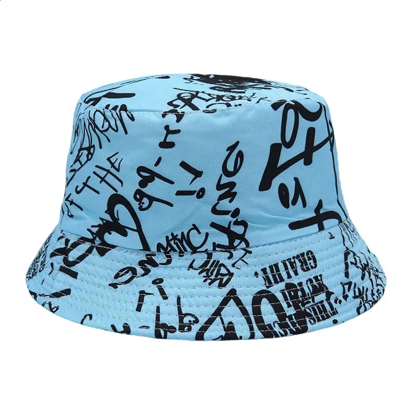 2024 SpringSummer Number Graffiti Sunproof Hat Reversible letter Print Bucket Big Brim Unisex Outdoor Fisherman Cap 240906