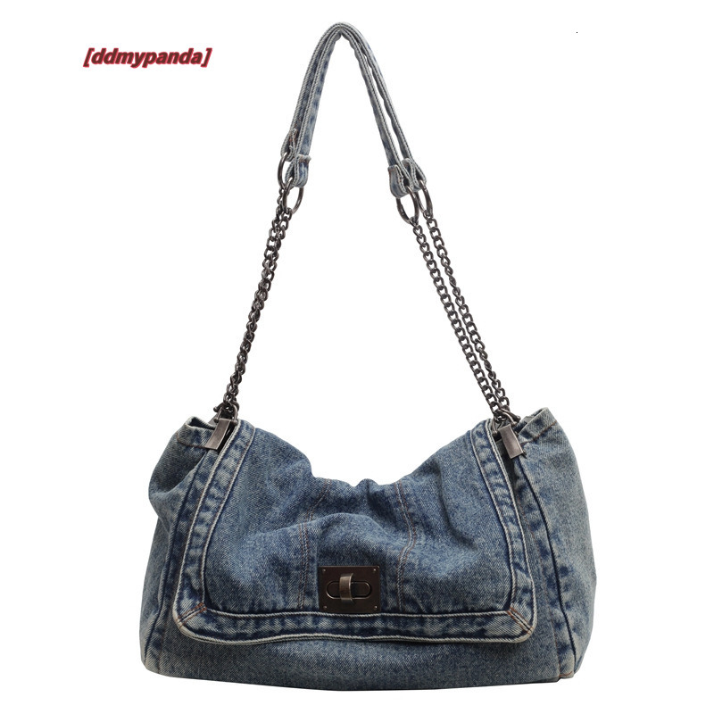 Denim chain shoulder women's fashionable commuting armpit bag, textured travel handbag #42 ddmypanda