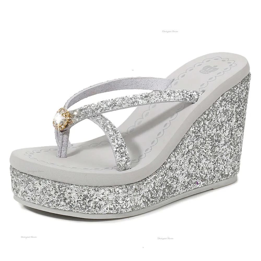 Summer New 2024 Women's Super Heel Slippers With Sparkling Crystal Herringbone High Heels s