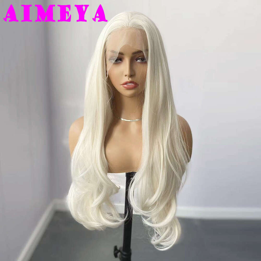 AIMEYA Platinum Blonde Long Natural Wave Wig Lace Front Wigs Heat Resistant Synthetic Daily Used Cosplay Hair