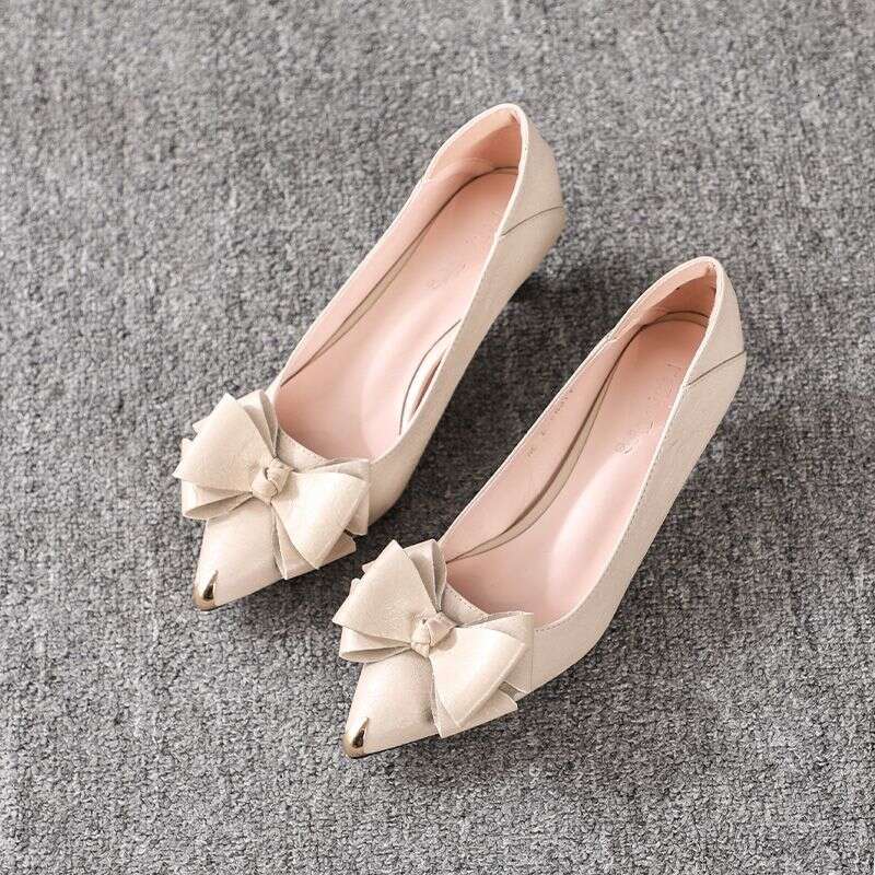 Women's Summer Footwear Office With Medium Heels Shoes For Woman 2024 Black Bow Pointed Toe High Quality Chic And Elegant Casual