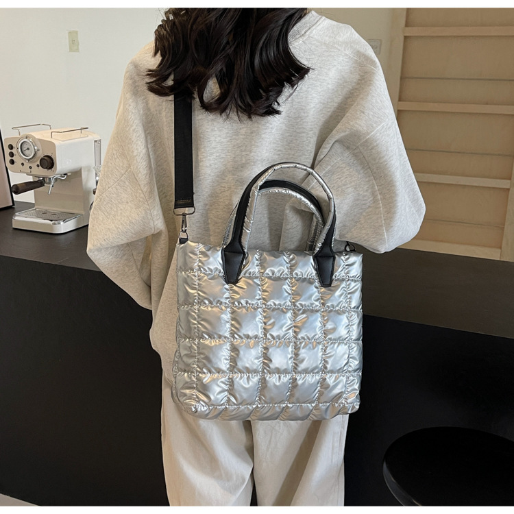 Women's fashion trend 2024 new handbag large capacity cotton clothing checkered shoulder tote diagonal cross bag