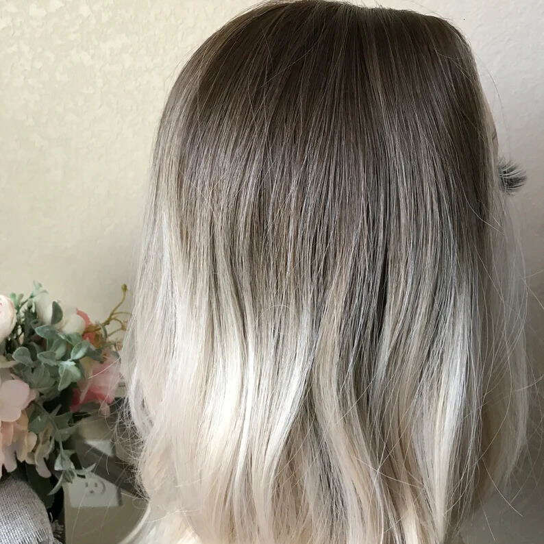 Black Roots Ombre Blonde Long Wave Synthetic Lace Front Wig For Women 10% Human Hair Wigs Heat Resistant Dailly Use 26" 150%