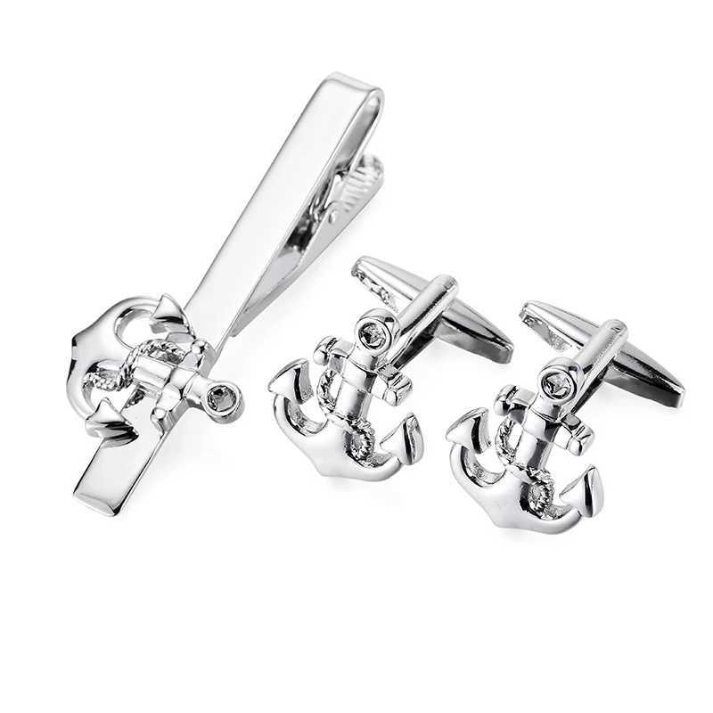 Classic mens shirt cufflinks tie clip set high-quality smooth boat anchor clip cufflinks button set accessories jewelry W240914