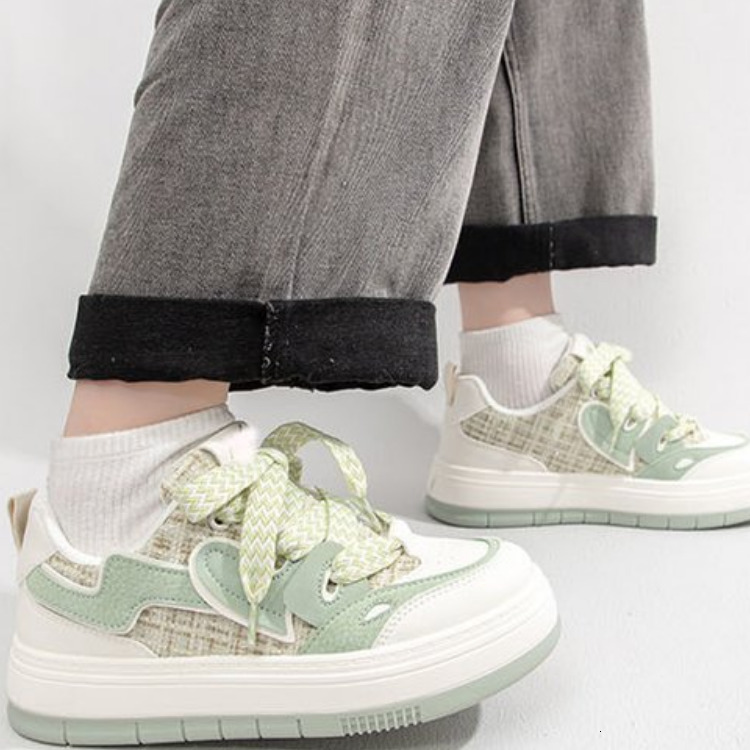 Pink Green Casual Platform Sneakers Kawaii College Style Retro Vulcanized Shoes Women Korean Fashion Designer