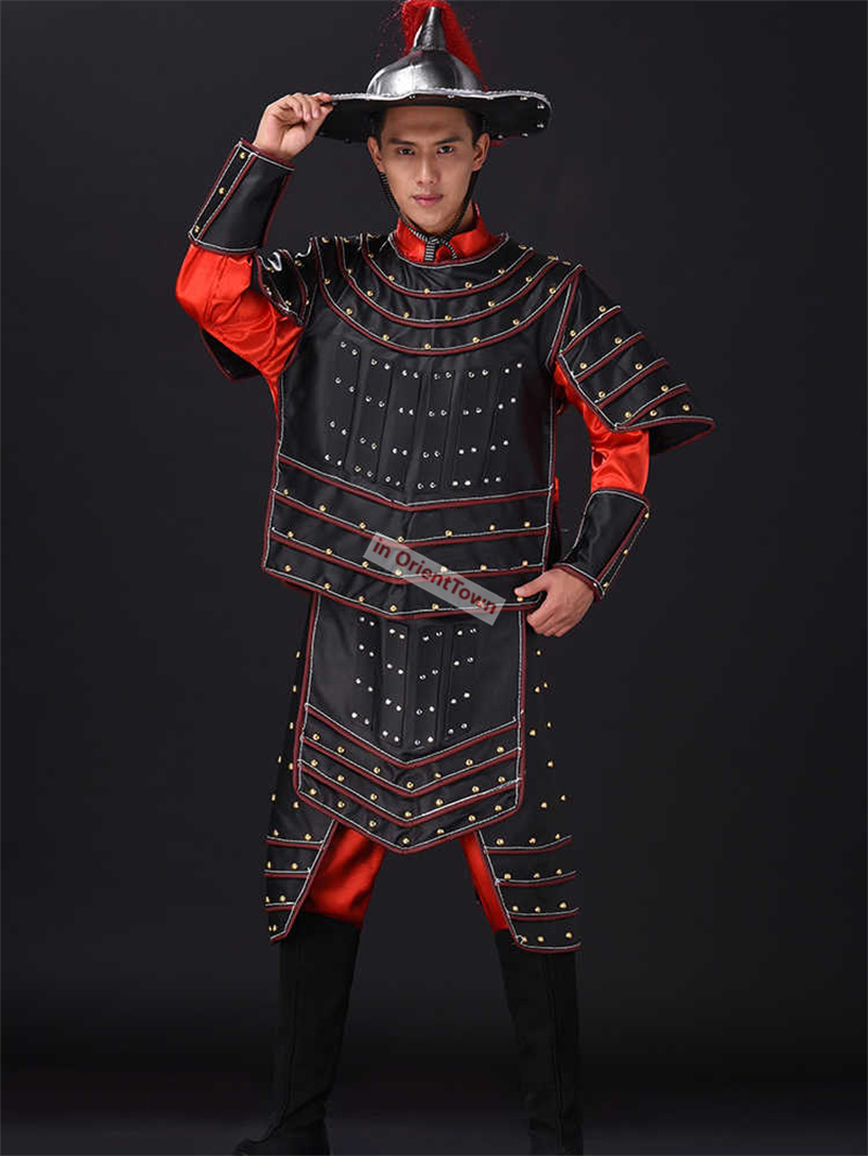 Ancient China Nan Bei and Ming Dynasty Clothing Male General Armor Stage Costume Black Warrior Battle Robe Performance Costume
