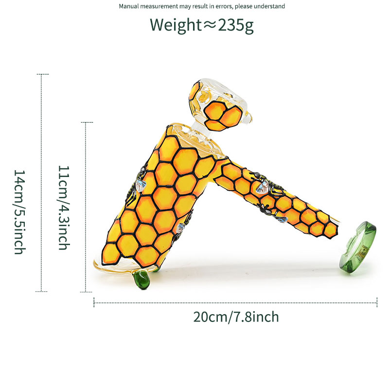 7.9in,Glass Hammer Pipe With Bee Glass Bong Patchwork,Borosilicate Glass Water Pipe,Glass Hookah,Hand Painted,Holiday Gifts,Home Decorations,Smoking A