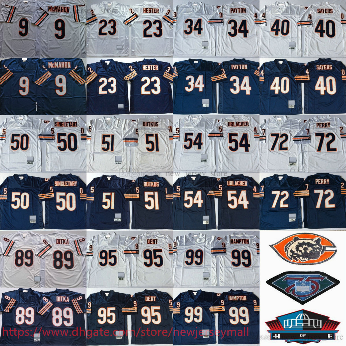 College 1985 Throwback Football 34 Walter Payton Jersey Vintage 9 Jim McMahon Devin Hester Gale Sayers Mike Singletary Dick Butkus Brian Urlacher William Perry
