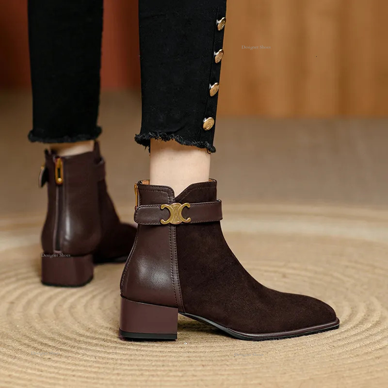 2024 Fashion New Bottom Comfortable Durable Explosive Thick Heel Simple Thin Brown Short Versatile Martin Boots