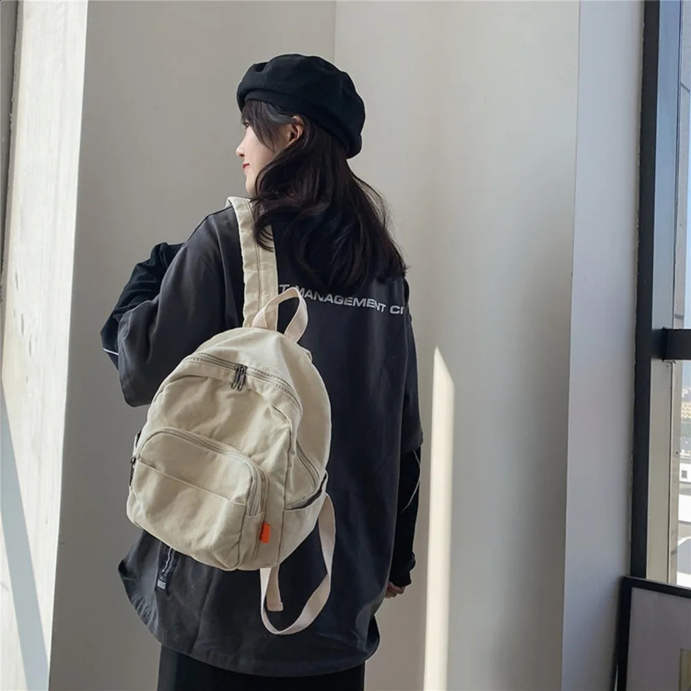 Casual solid color small backpack canvas zipper mini backpack Korean style travel backpack 240912