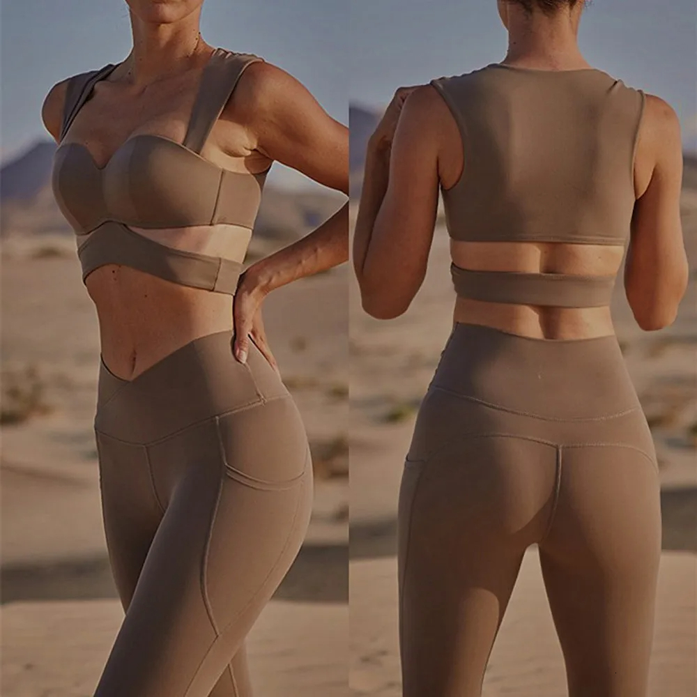 Impact Nylon Pocket Women Tracuit Yoga Set Workout Sportswear Gym High Waist Leggings Fiess Sports Suits