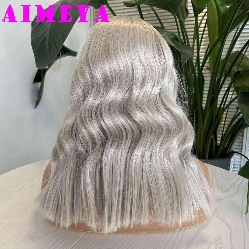 AIMEYA Fashion Ash Blonde Wave Synthetic Lace Front Short Bob Hair Wigs Heat Resistant Fiber Daily Use Cosplay Wig