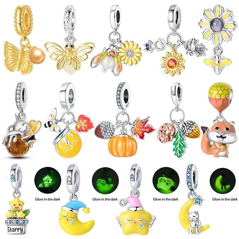 925 Nightglow Star Moon Pendants Fit Original Bracelets Sterling Silver Beautiful wers Butterfly Charms DIY Jewelry
