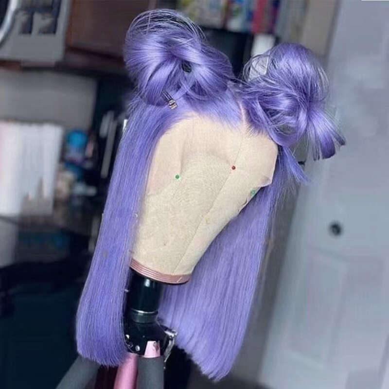 AIMEYA Lace Front Purple Straight Wigs For Women Girls Heat Resistant Synthetic Hair Short Bob Daily Use Cosplay Wig