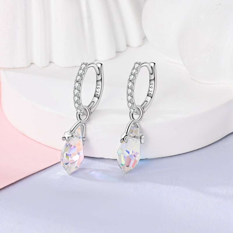 New 925 Sterling Silver Heart Shaped For Women Shooting Star Geometric Double Hoop Earrings Fine Romantic Jewelry