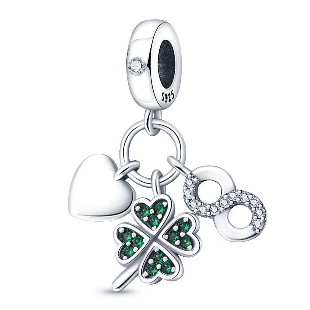 925 Sterling Silver Series Green Four Leaf Pendant DIY Fine Beads Fit Original Charms Bracelet Women Jewelry Diy