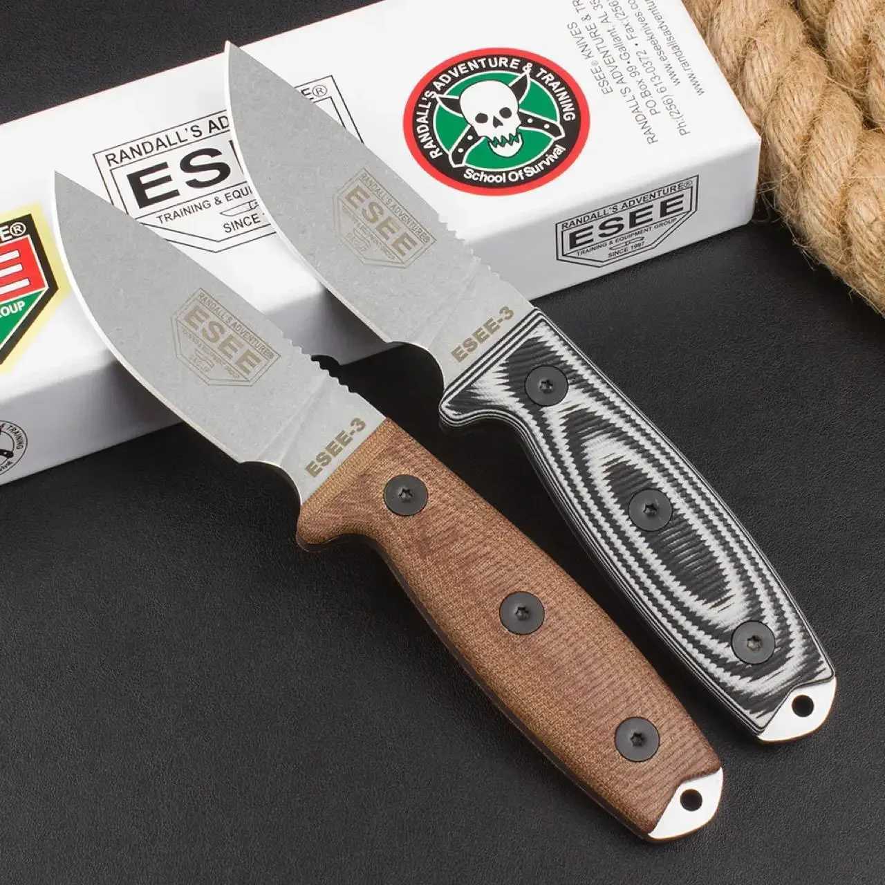 Tactical knife Tactical Fixed Blade Knife ESEE-3 Rowen 9Cr18Mov Stonewashed Blade G10/linen Handle Outdoor Hunting Knife Survival with Sheath M240914