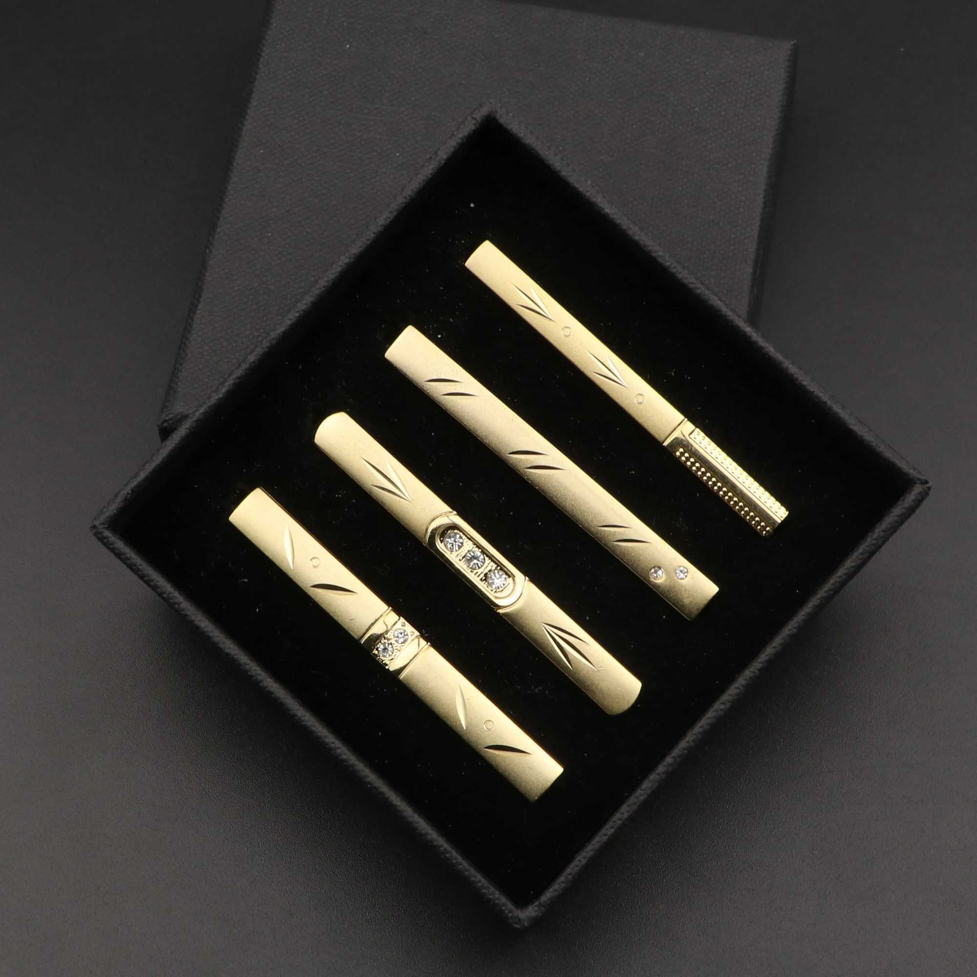 4 mens metal tie clips with gift box bright gold chrome plated stainless steel jewelry necklace clip W240914
