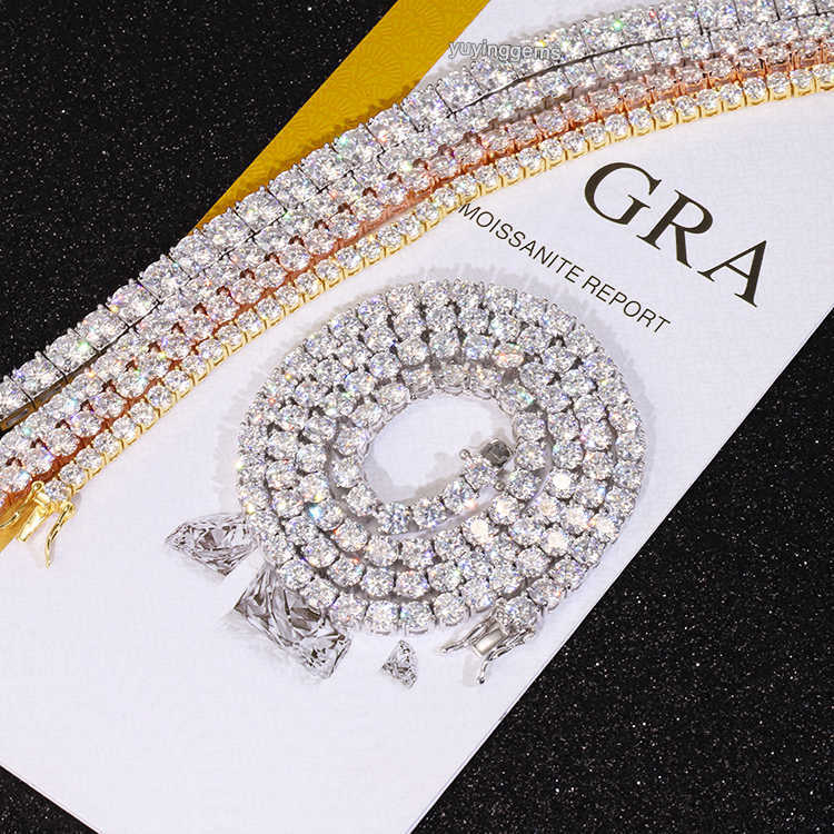Wholesale Price Sterg Sier Tennis chain 2mm--5mm In stock GRA Moissanite Chain Hip Hop Necklace Fine Jewelry