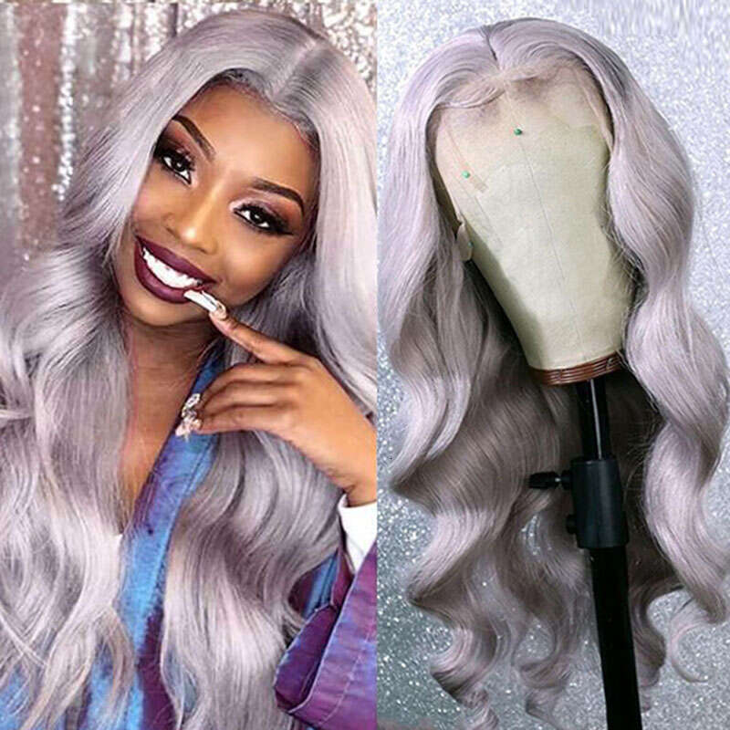 AIMEYA Sier Grey Wig Long Body Wave Synthetic Lace Front For Women Pre Plucked Daily Wear Wigs