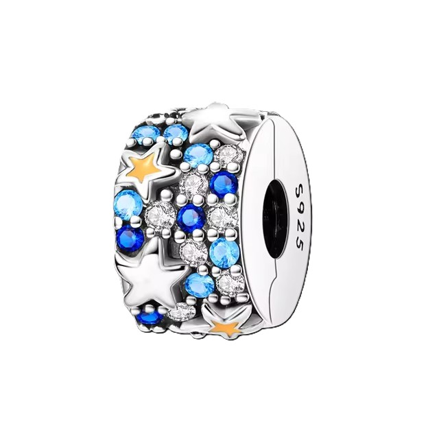 Silver Clasp 925 Sterling Silver CZ pave Clip Charms Daisy Beads Stopper Safety Chain fit Original Bangle Bracelet DIY Jewelry Clip