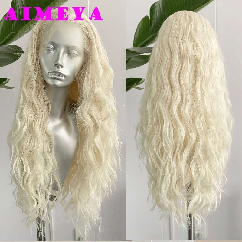 AIMEYA Platinum Blonde Loose Wave Synthetic Lace Front Wig Heat Resistant Fiber Hair Daily Use Cosplay Wigs Natural Haire