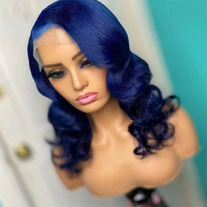 AIMEYA Dark Blue Short Wave Lace Front Wigs For Black Women Side Part Shoulder Length Bob Heat Resistant Synthetic Wig