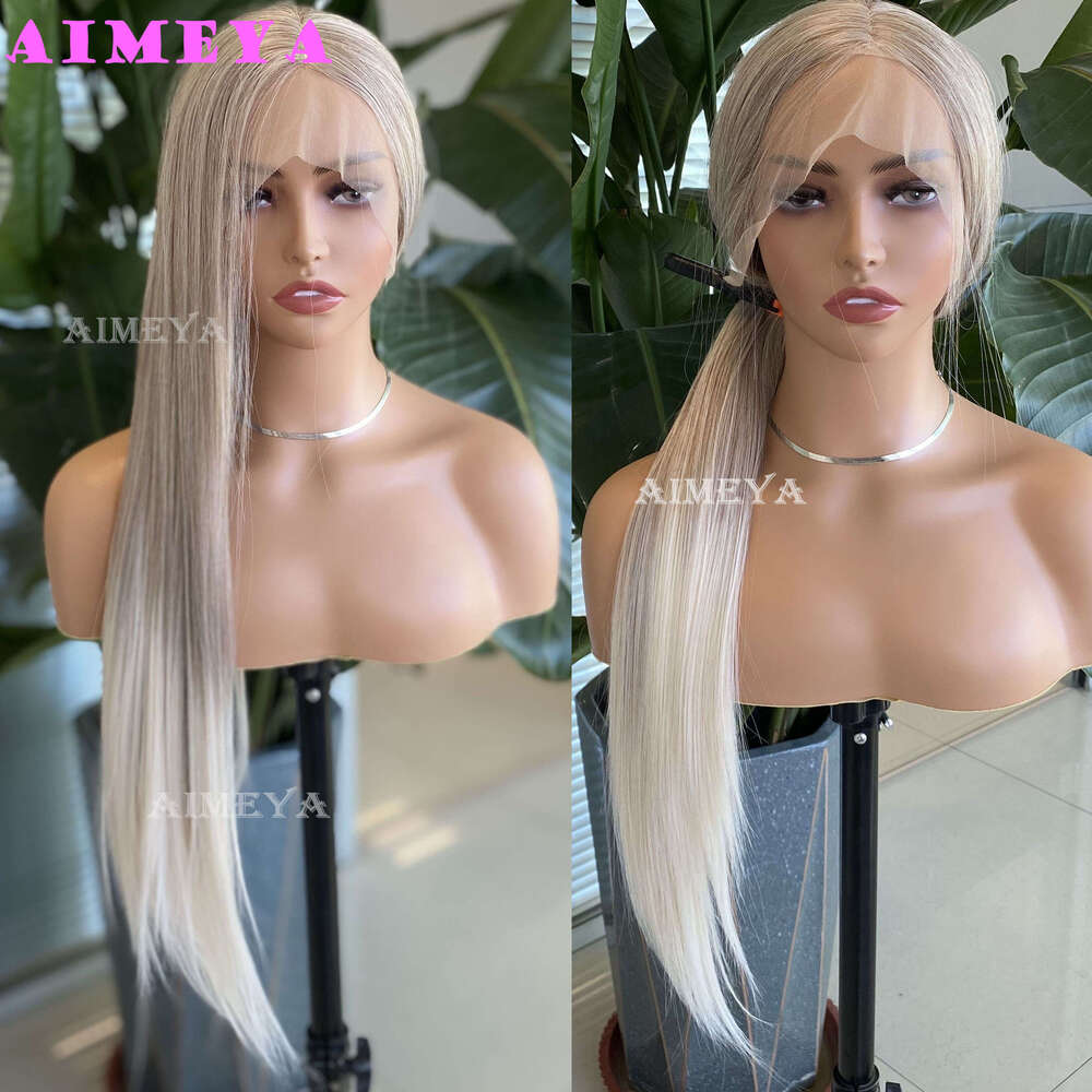AIMEYA Body Wave Blonde Wig For Women Ombre Color Lace Front Wigs Highlights Natural Looking Synthetic Hair Heat Resistant
