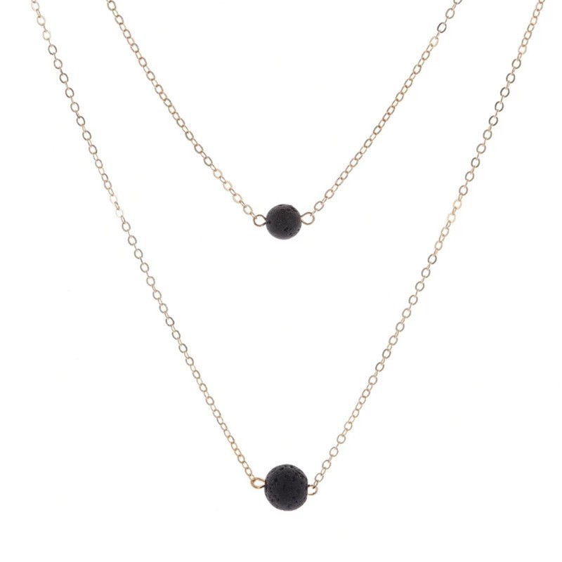 Natural Lava Volcanic Ball Necklace for Women Round Stone Double Layer Oil Diffuser Choker Necklaces Love Wish Jewelry Wholesale Factory Price Gold Si