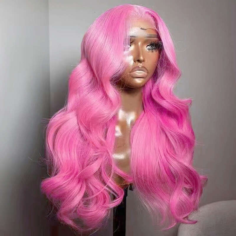 Lace Front For Women Girls Middle Part Long Body Wave Pink Heat Resistant Syntheic Daily Cosplay Party Wig