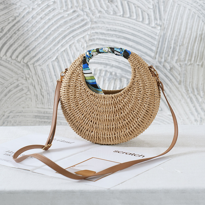 2024 New Summer Beach Grass Diagonal Straddle Weaving Women's Bag Circular Handbag Versatile