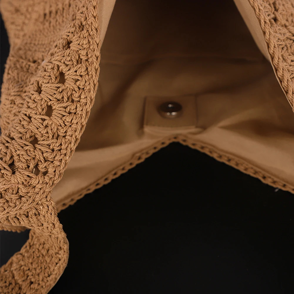 Crochet Summer Beach Bag Soft Knitted Handbag Womens Shoulder Hollow Vacation 240913