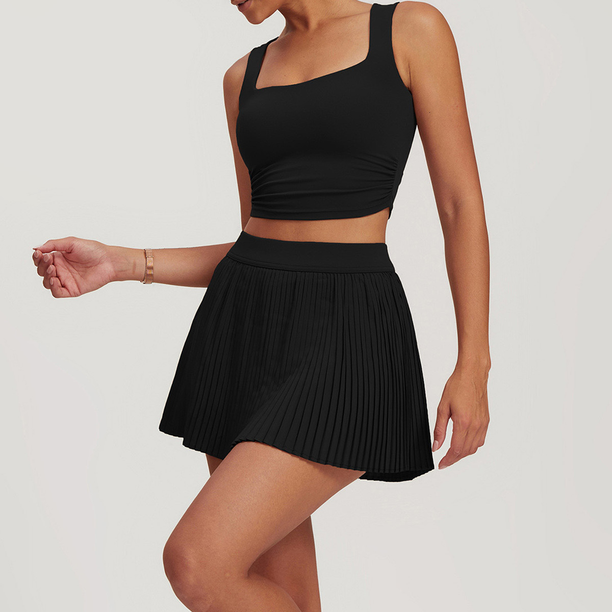 New Women Yoga Set Tennis Vest Clothing Casual Golf Wear Workout Gym Outfit Sport Dress With Shorts Underneath 8782