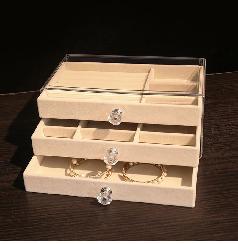 Large Capacity Jewelry Box Three-Layer Drawer Earrings Necklace Flannel Storage Case Compartmentalized Jewelry Organizer Display 240910