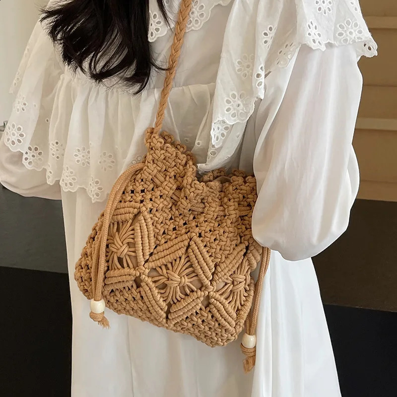 Cute y ner straw womens shoulder cross bucket bag fashion leisure summer travel beach 240913