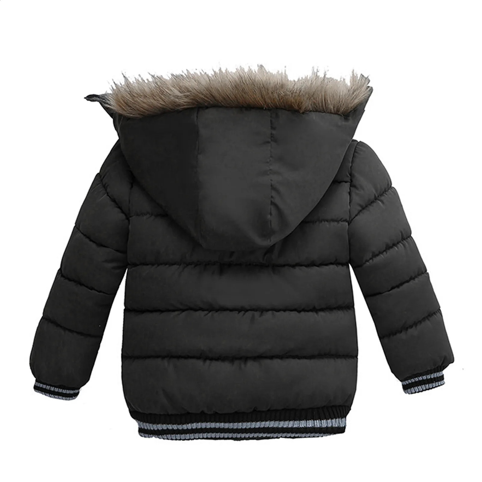 2024 Winter Children Warm Jacket Fashion Boys Pocket Hooded Coat Casual Thicken Kids Solid Color Parka Down Cotton Jackets 240905
