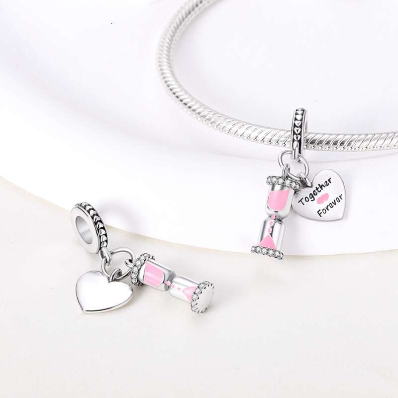 925 Sterling Silver Hourglass Cat Dog Butterfly Insect Pink Charms Bead Fit Original Bracelets Fine DIY Jewelry