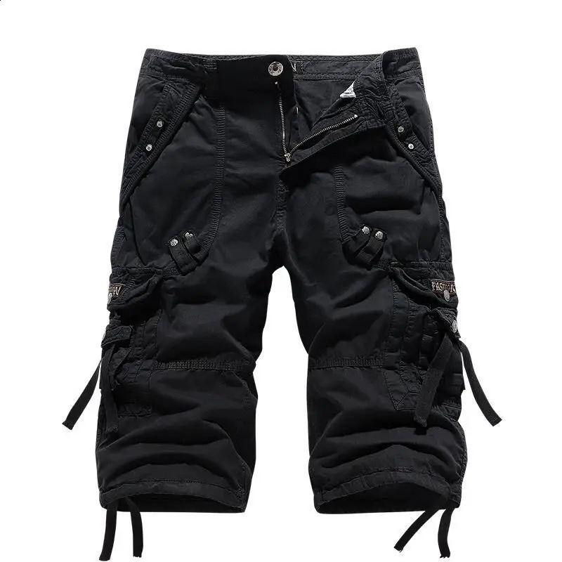 Korean Version of Mens Loose Multi Pocket Workwear Pants Washed Cropped Pants Cropped Pants Loose Cotton Pants 240913