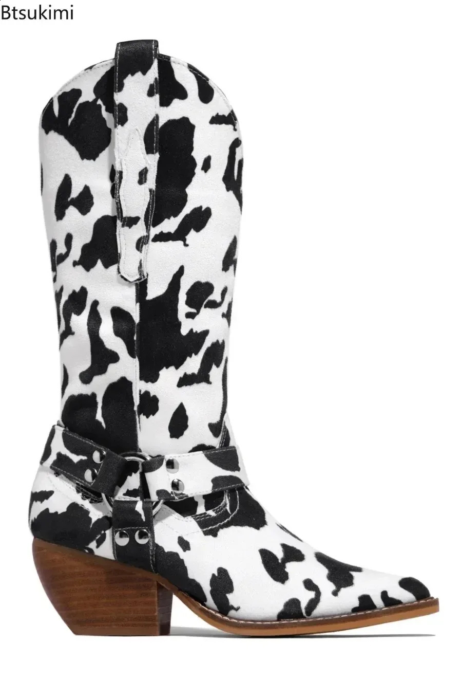 2024 Womens Western Cowboy Boots Series Denim Printed Short and Fat High Heels Pointer Western Boots Casual Womens Boots Botas Femininas 240914