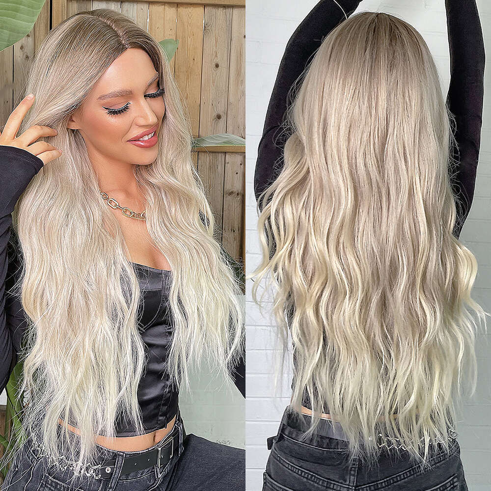 Natural Wave Synthetic Ash Platinum Blonde Lace Front Wig Mixed Human Hair Wigs For Women Heat Resistant Fiber Daily Cosplay