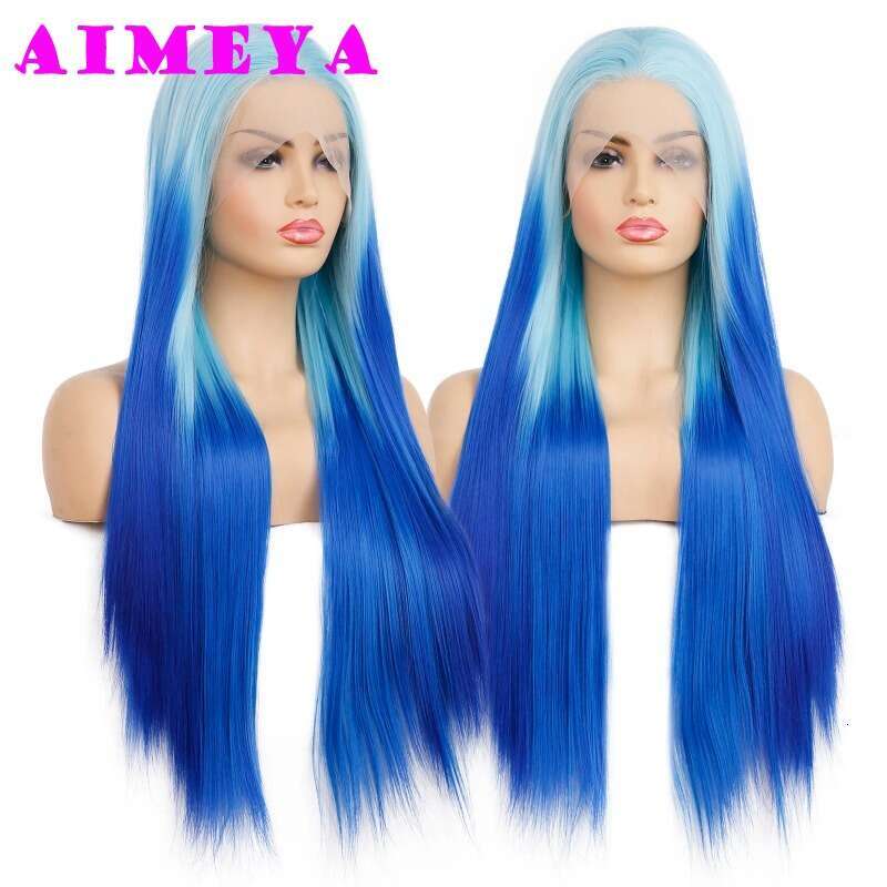 Ombre Pink Lace Front Fashion Synthetic Long Silky Straight Body Wave Rose Red Wig Halloween Cosplay Makeup