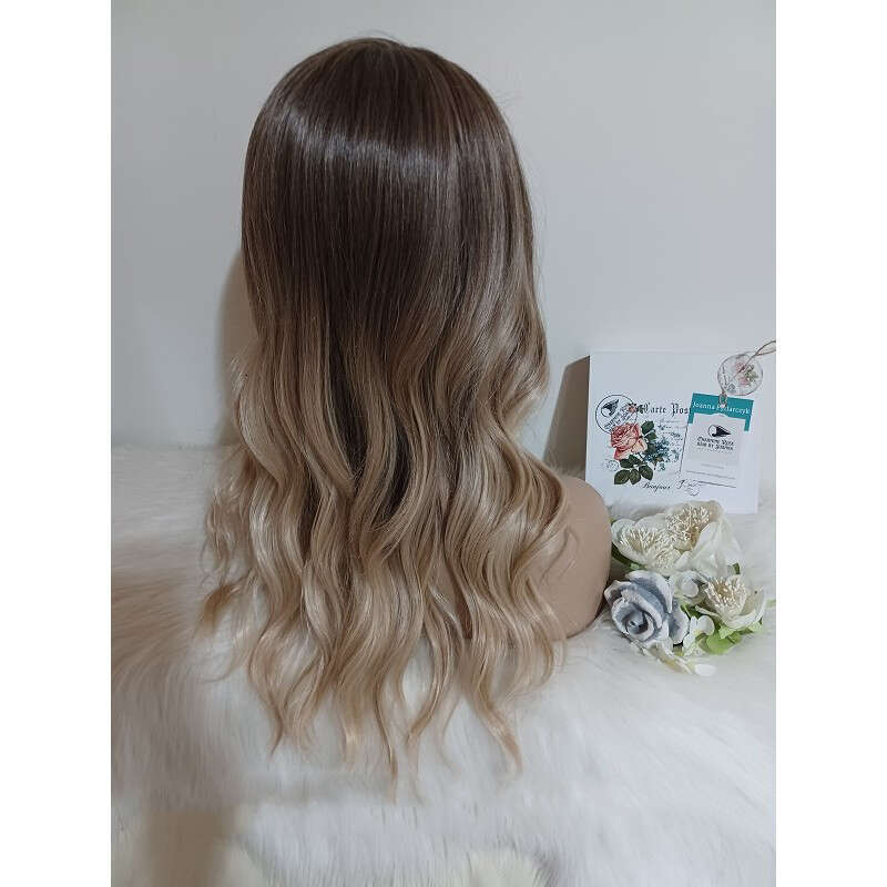 Ombre Dark Blonde Synthetic Wigs 26" Heat Resistant Fibers Loose Wave Lace Front Wig Human Hair Blende Daily Wearing Middle Par