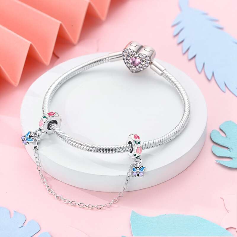 925 Sterling Silver Starfish Crab Butterfly Safety Chains Spacer Beads Charms Fit Original Bracelet DIY Jewelry