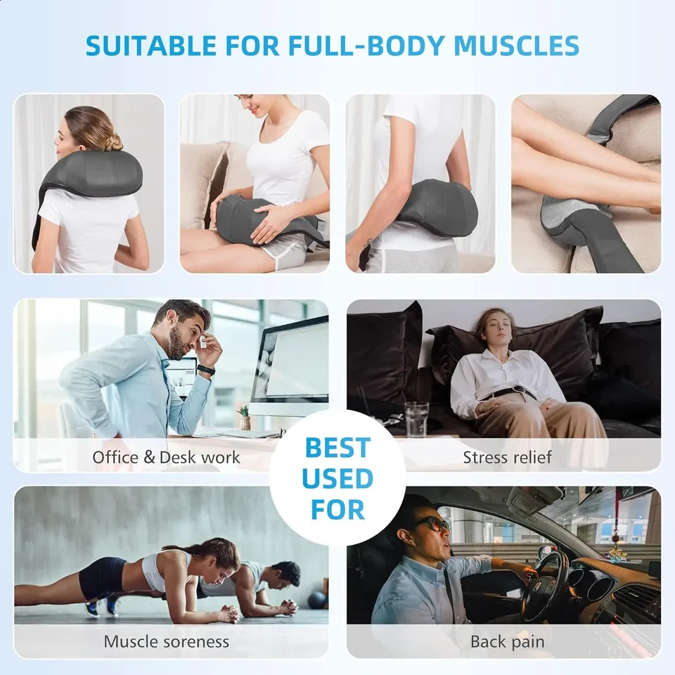 Finger press back shoulder and neck massager electric full body massage until deep kneading of leg muscle tissue heated pillow massage 240919