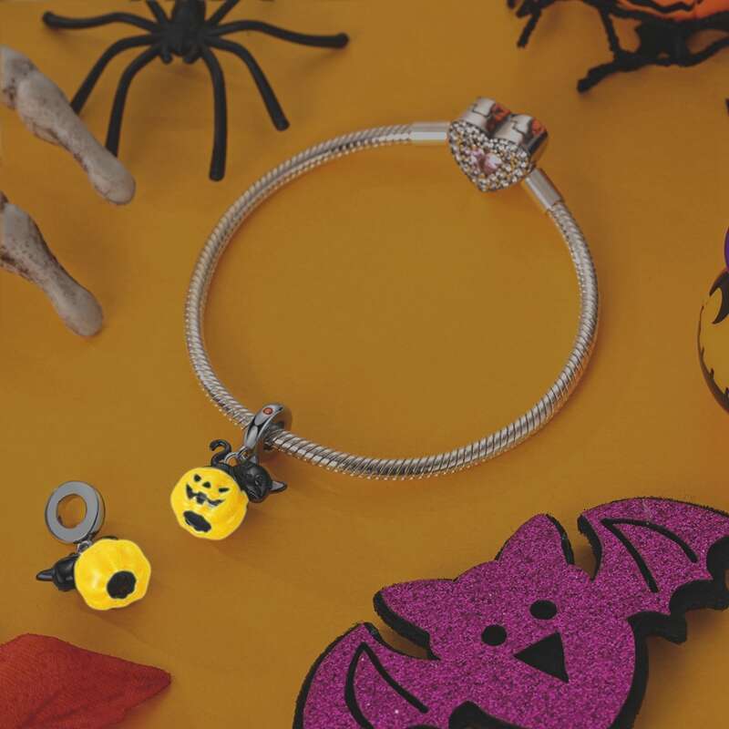 2024 New Halloween 925 Sterling Silver Luminous Pumpkin Skull Ghost Charms Fit Original Bracelet DIY Party Jewelry