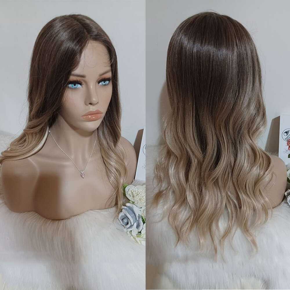 Ombre Dark Blonde Synthetic Wigs 26" Heat Resistant Fibers Loose Wave Lace Front Wig Human Hair Blende Daily Wearing Middle Par